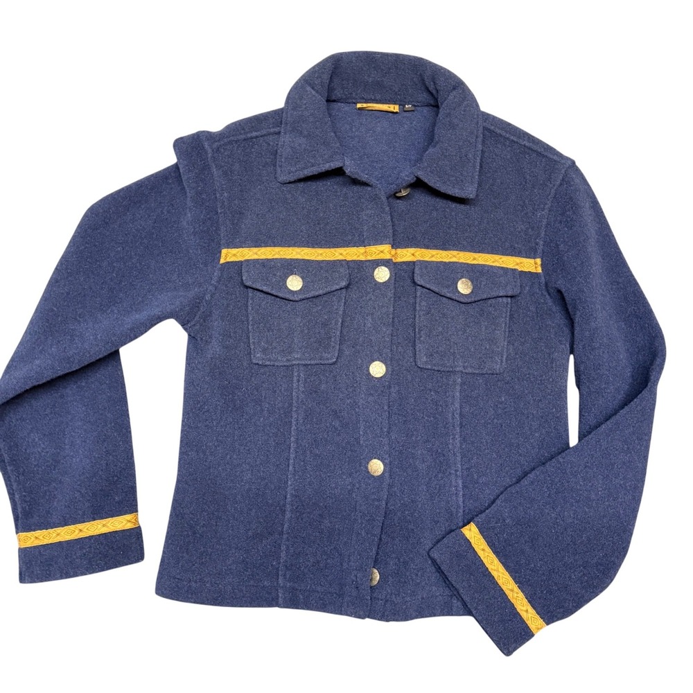 Tsunami Navy Blue Wool Blend Southwestern Trim Button Front Jacket Made Canada
